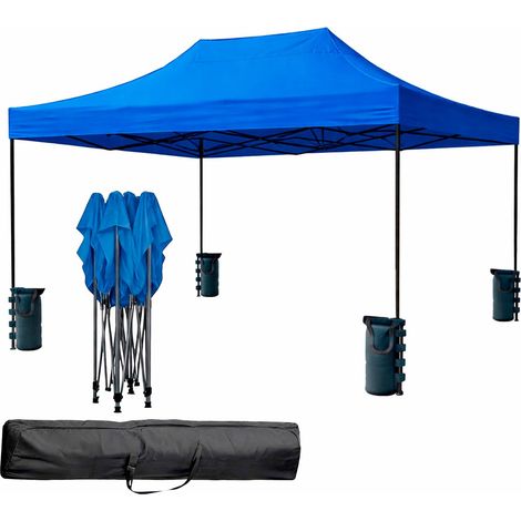 Gazebo Professionale 3x4.5 M Richiudibile Automatico In Acciaio Con Telo Oxford 1200D PVC Impermeabile e Anti UV Struttura a Fisarmonica con Sacche Zavorra e Borsa Trasporto Sagre Feste Eventi Blu (1/5)