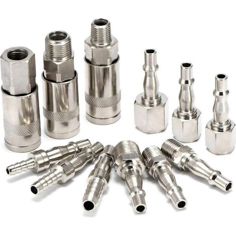 Lot de 12 raccords rapides BSP, acier trempé zingué, valve intégrée, pour compresseur d'air (1/5)