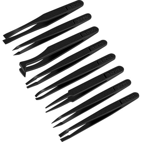 pince de précision en plastique, kit d'outils de réparation et d'entretien électronique, noir (ensemble de 8 pièces) (1/5)