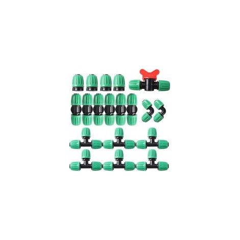 19 Teiliges Bewässerungsarmaturen Kit für 1/2 "Tropfschläuche 6 T Stücke, 6 Kupplungen, 4 Enden, 2 Winkelstücke, 1 Schaltventile Steckverbinder