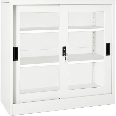 Armoire avec portes coulissantes 90x40x90 cm en acier et verre différentes couleurs Couleur : Blanc (1/5)