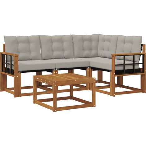Outdoor Sofa Set with Cushion 5 pcs Natural and Light Grey vidaXL