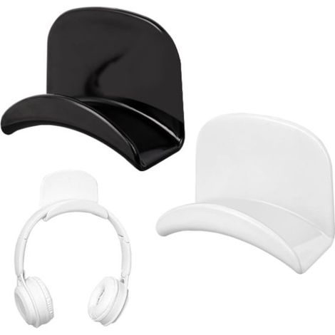 Lot de 2 crochets muraux pour casque, supports universels pour casque audio et gaming, fixation pratique pour bureau ou mur, compatibles avec la plupart des casques, blanc et noir (1/5)