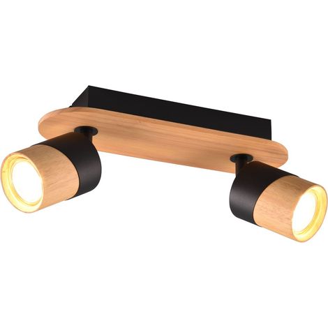 ARUNI BARRA 2 SPOTS ORIENTABILI METALLO NERO E LEGNO NATURALE L. 28CM ATTACCO GU10 (1/4)