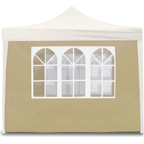 Telo laterale beige copertura PVC gazebo 3x3 giardino con finestra (1/4)