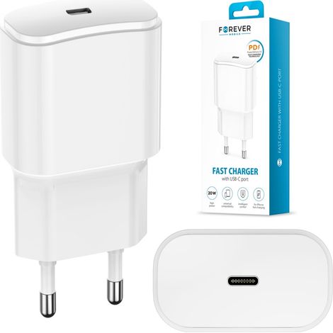 Chargeur mural Forever USB Type C pour Apple 3000 mA 20 V Blanc 1 pc. (1/5)