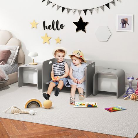 Table Enfant avec Chaises Design Moderne en Bois d' Bouleau pour Manger Etudier et Jouer Gris (1/2)