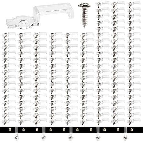 150 Pièces 10mm Clips Bande Lumineuse, Clip de Fixation Ruban LED, Support Fixation Bande Lumière Clips, avec Vis, pour 10MM Large LED Bande Lumières (Transparent)