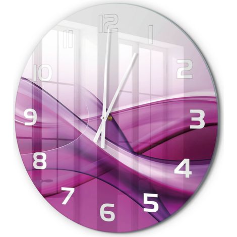 Horloge Murale Ronde Design Artistique Verre Trempé Déco Salon Cuisine Arrière-plan de vague fi 60 cm (1/5)