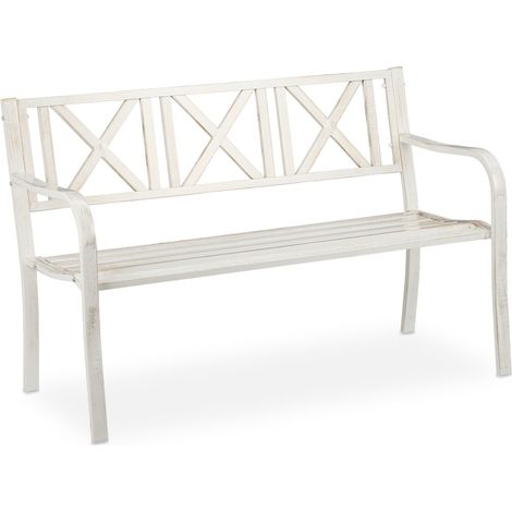 Banc de jardin robuste design rustique 127 x 63 x 80,5 cm confortable deux places en acier blanc (1/5)