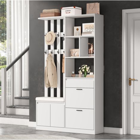 Armadio ingresso multifunzione con scarpiera bianco OKMYHOME