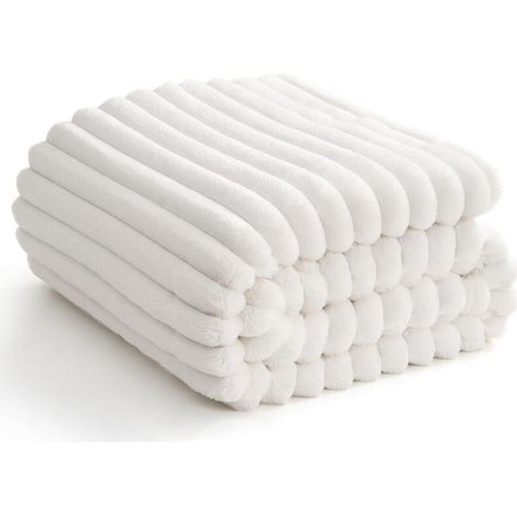Bardusch-Plaid polaire blanc 150x200 cm, flanelle douce, jeté de canapé ou couvre-lit 2 personnes (1/5)