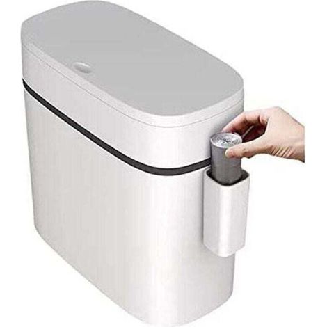 Ultradünner, rechteckiger 12-Liter-Abfalleimer mit Druckknopfverschluss und Deckel für Bad, Küche und Büro, Weiß (1/5)