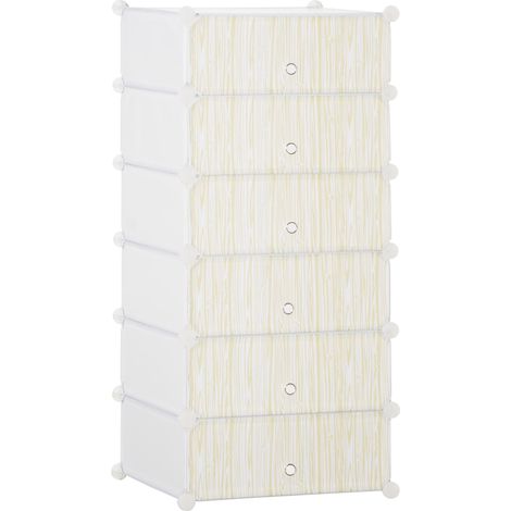 Armoire à chaussures modulable, meuble de rangement avec 6 cubes empilable en plastique, 49 x 36,5 x 108 cm blanc (1/5)