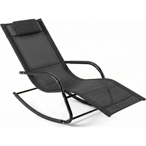 Fauteuil à Bascule Exterieur, Rocking Chair avec Appui-Tête Amovible, Tissu Respirant&Cadre en Métal, Chaise Longue à Bascule, Charge 160KG, Noir (1/5)