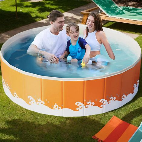 Piscine pliable de 120cm,piscine de jardin pour enfants, piscine ronde en PVC,piscine familiale d&aposété,Non-inflatable pool,orange (1/5)