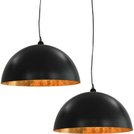 Lot de 2 plafonniers semi-sphériques élégants pour salon 50 x 24,5 cm en métal noir
