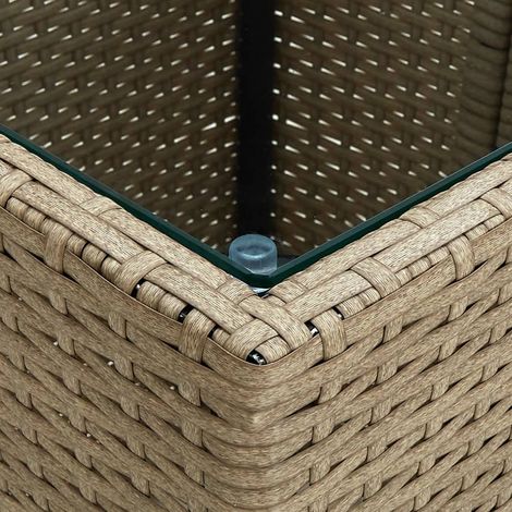 vidaXL Tea Table Beige 41,5x41,5x44 cm Poly Rattan and Tempered Glass