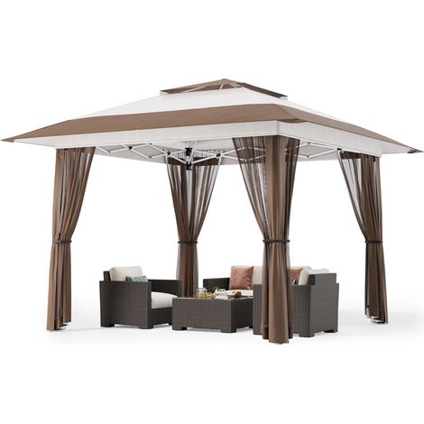 Pop-Up Pavillon 4x4m mit Moskitonetz, UV-Schutz, verstellbarer Höhe (1/5)