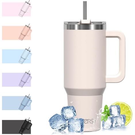 Thermosbecher 1183ml mit Griff und Strohhalm, doppelwandig, auslaufsicher, für heiße & kalte Getränke (1/5)
