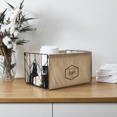 Bac de Rangement - HOME DECO FACTORY - Pliable - Noir et Beige (1/5)