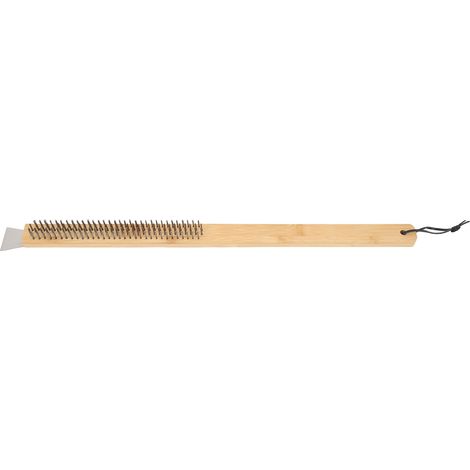 Brosse à pizza avec trou de suspension, manche en bambou, brosse de nettoyage pour gril BBQ en fil métallique avec racloir (1/5)
