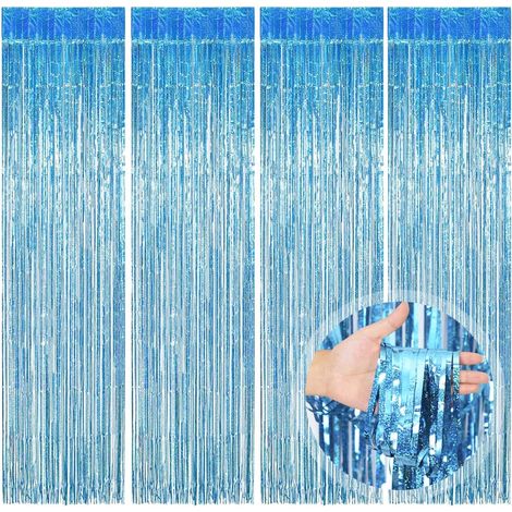 Lot de 4 Rideaux à paillettes, Aluminium, Bleu clair, 1x2m, Adhésif, Mariage, Anniversaire