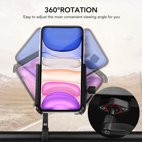 Support de téléphone portable de vélo en alliage d'aluminium surélevé, rotation à 360 °, support de rétroviseur réglable pour moto, pour vélo de montagne et route (1/5)