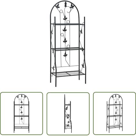 The Living Store Support à plantes 3 niveaux Noir 52x28x128 cm Fer - Support Plante - Jardinerie - Rangement Extérieur - Décoration Jardin - Étagère Plante (1/5)