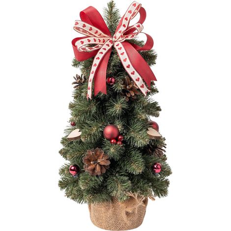 Albero di Natale Predecorato 40cm - Bordeaux, Base Legno (1/5)