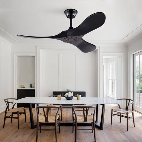 Ventilateur de Plafond 106 cm Noir sans Lumière avec Télécommande, Moteur DC Silencieux Plafonnier Ventilateur Plafond, 3 Pales Bois, Pales Réversibles Ventilateur Plafond (1/5)