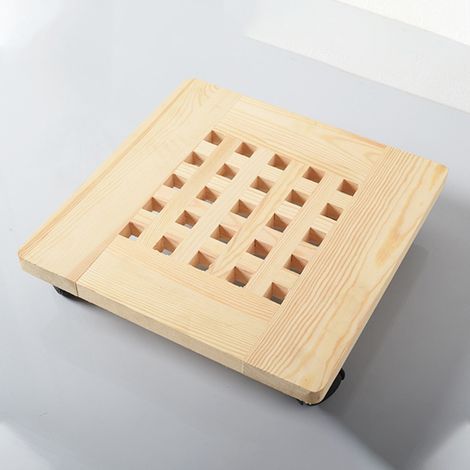 Quadratisches Blumentablett aus Holz, 35 cm Durchmesser, mobiler Blumenständer mit rollbarem Blumentopffuß, 2 Stück (1/5)