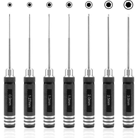 7-Piece Hex Screwdriver Set, RC Screwdriver Tool Kit (0.9mm, 1.27mm, 1.3mm, 1.5mm, 2.0mm, 2.5mm, 3.0mm) for RC Model Helicopters - INHHUB (1/5)
