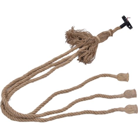 Suspension luminaire vintage 3 têtes en corde de jute, douille E27, style industriel, 85-265V, 1.5 mètre avec ventouse, sans ampoule (1/5)