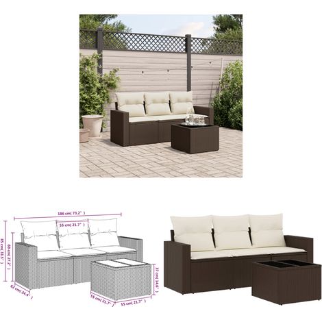 vidaXL 4-tlg. Garten-Sofagarnitur mit Kissen Braun Poly Rattan (1/3)