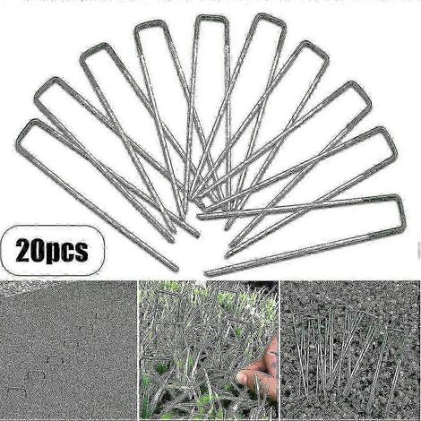 Lot de 20 piquets en U pour gazon artificiel, agrafes pour tentes de jardin, accessoires de jardinage robustes d'extérieur (1/3)