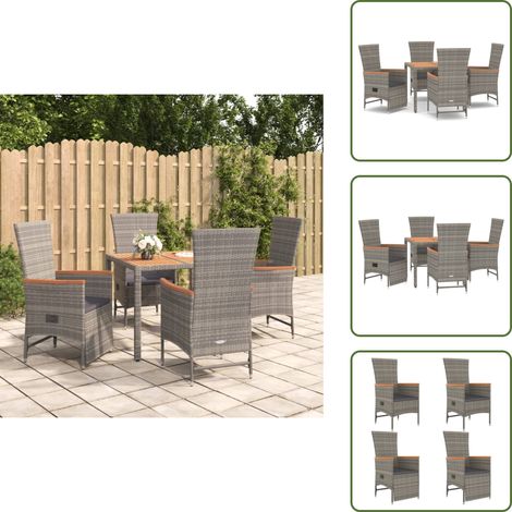 The Living Store 5-tlg. Garten-Essgruppe mit Kissen Grau Poly Rattan - Gartenessgruppe (1/5)