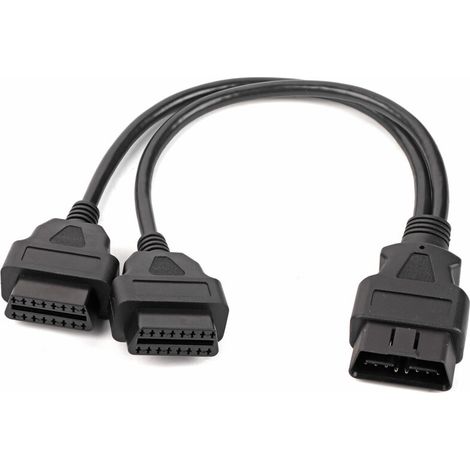 Cable de extensión OBD2 de 16 pines con divisor en Y, macho a dos hembras, para diagnóstico automotriz – negro (1/5)