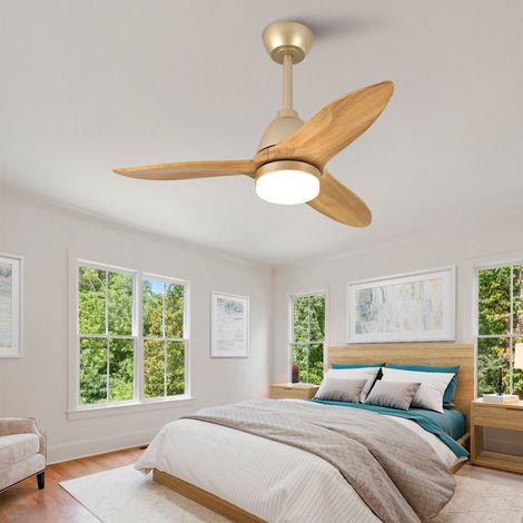 Ventilateur de Plafond Silencieux 91cm avec Télécommande, Moteur DC, Pales Bois Naturel, Lumière Dimmable 3 Températures, Fonction Mémoire pour Chambre et Salon