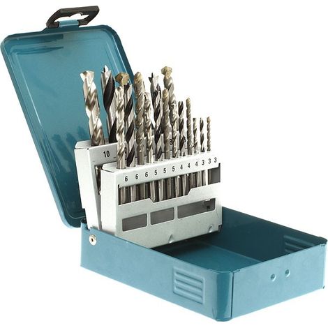 Makita – Coffret de forets pour perceuse – 18 pièces – Forets à bois, métal et pierre Ø 3/4/5/6/8/10 mm – Pour travaux intensifs