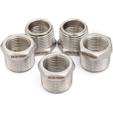 Barre Production 3/4" Mâle BSPT x 1/2" Femelle BSPP Hex Bague Réduire Raccord en Acier Inoxydable 316 de Tuyau (paquet de 5) (1/4)