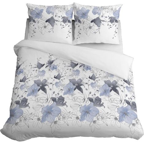 Biancheria da letto in raso 160x200 fiori blu raso chiaro (1/5)