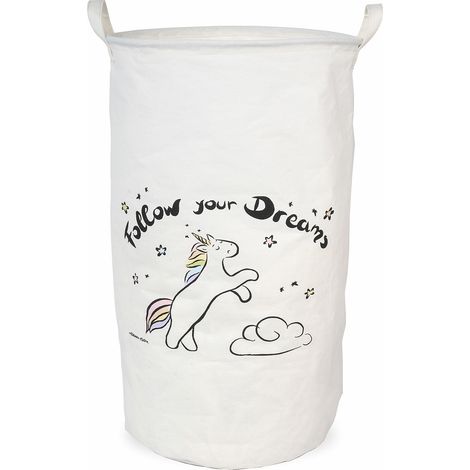 Panier à linge sac de tri blanc avec fantaisie licorne en coton imperméable mod. unicorn