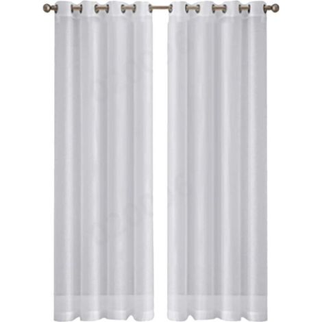 Rideaux en Voile Blanc "Leott" - Aspect Lin Semi-Transparent - Lot de 2 Panneaux 54x84 Pouces (137x213cm) - pour Séjour ou Salle à Manger