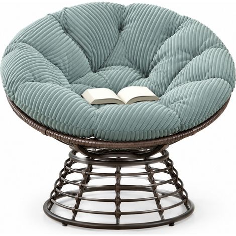 Fauteuil Papasan Rotatif 360 avec Coussin Epais, Design Ergonomique pour Salon ou Chambre, Acier Marron Vert Clair