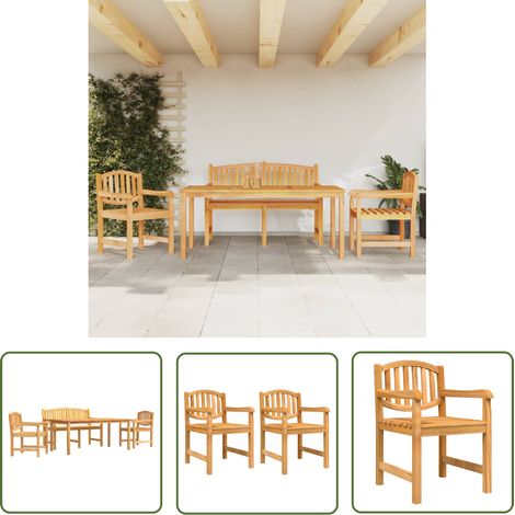 The Living Store 4-tlg. Garten-Essgruppe Massivholz Teak - Gartenmöbel Set - Holztisch - Gartenbank - Gartensessel - Teakholz (1/5)