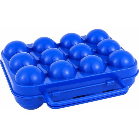 12-Compartment Portable Egg Holder, Plastic Egg Crate for Picnics, Outdoor Cooking, and Home Storage, Blue (1/5)