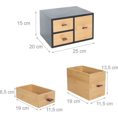 Boîte de rangement à tiroirs moderne organisation bureau 15 x 25 x 20 cm en bambou naturel (1/4)