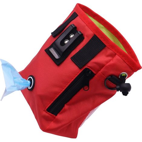 Bolsa para premios para perros, ideal para paseos y entrenamiento, con dispensador de bolsas para excrementos (roja).