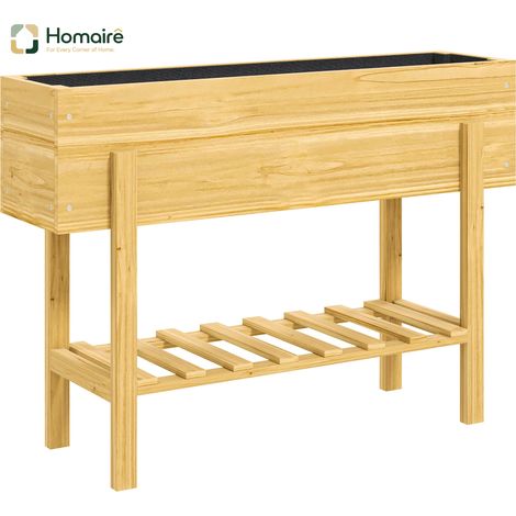 HOMAIRE Hochbeet mit Regal, Kräuterbeet aus wetterbeständigem Naturholz für Garten und Balkon